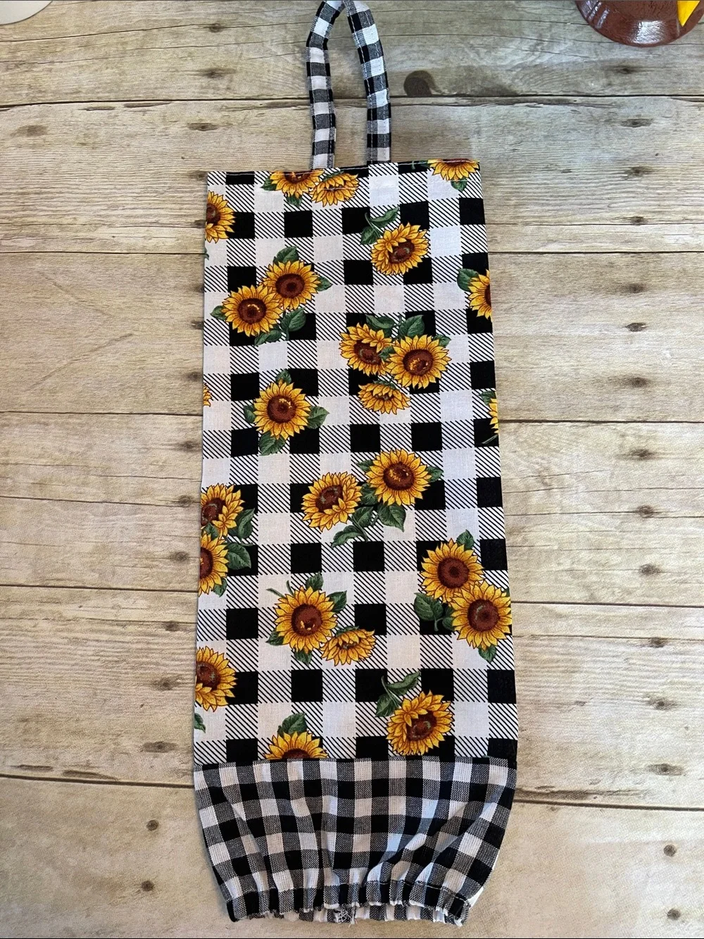 Grocery Bag Holder Sunflower & Buffalo Check Cotton Sac Holder Organizer